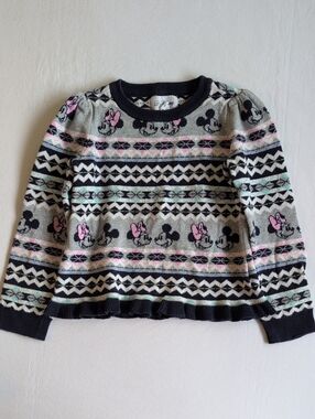 Baby Gap Disney Girls Minnie Mouse Fair Isle Knit Sweater Peplum Ruffle 5T